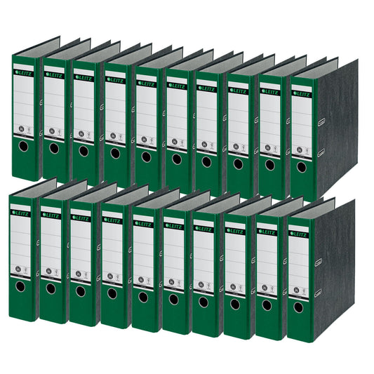 Leitz quality folders 180°, pack of 20, A4, 100 percent recycled cardboard, 8 cm spine width, cloud marble paper, green spine, 10805055 - 10800055