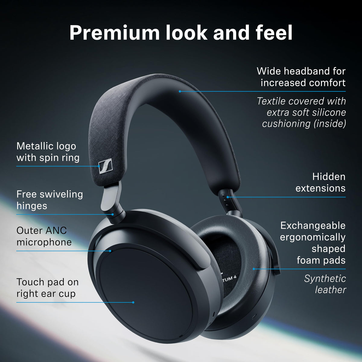 Sennheiser MOMENTUM 4 Wireless Noise Cancelling Headphones – Bluetooth headphones headset for crystal clear calls with adaptive noise cancellation, over-ear design, 60 hours battery life, foldable, white - 509267