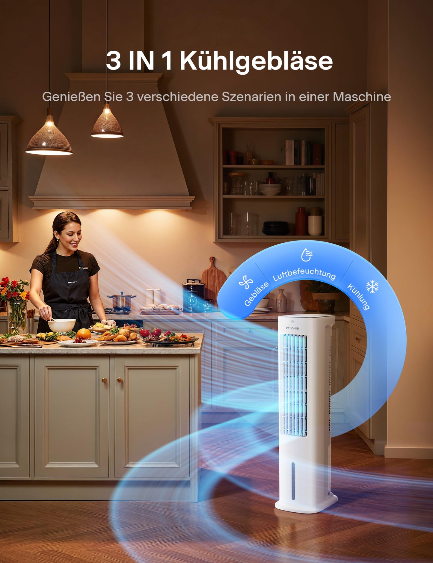PELONIS air cooler with water cooling, mobile air conditioning, 5L fan with water cooling, air conditioning humidifier with remote control, 355m³/h air conditioning without exhaust hose - PE-AC100-20AR-DE-FBA