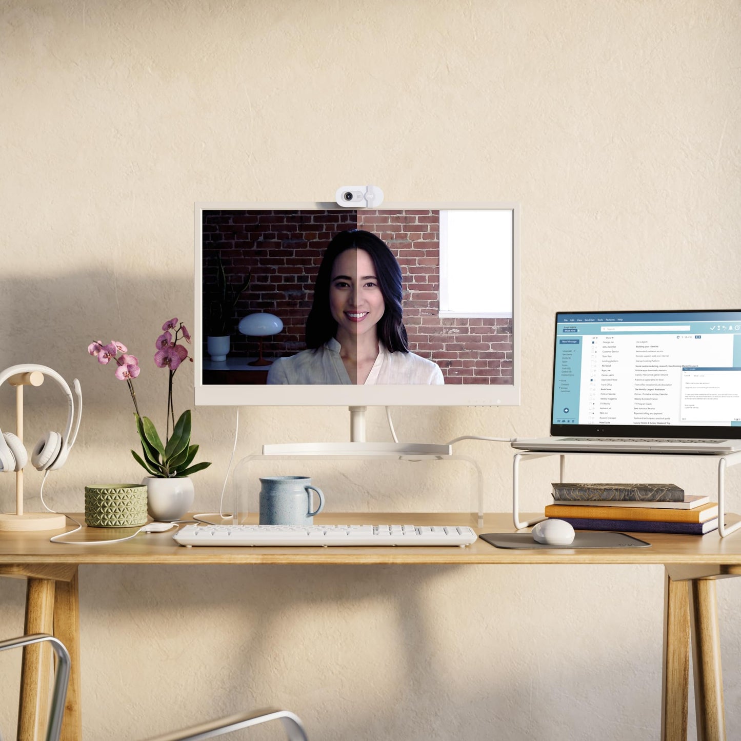 Logitech Brio 100 Full HD Webcam for Meetings and Streaming, Auto Light Balancing, Built-in Microphone, Cover Panel, USB-A, for Microsoft Teams, Google Meet, Zoom and More - White - 960-001617