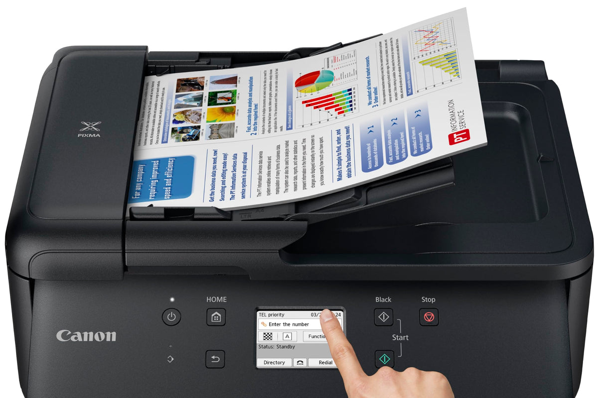 Canon PIXMA TR7650 Multifuncțional - Imprimantă color cu jet de cerneală A4 4 în 1 (Scanner, Copiator, Imprimantă wireless, Fax, Cloud Link, ADF, WLAN, LCD, 4800 x 1200 DPI, AirPrint & Mopria)