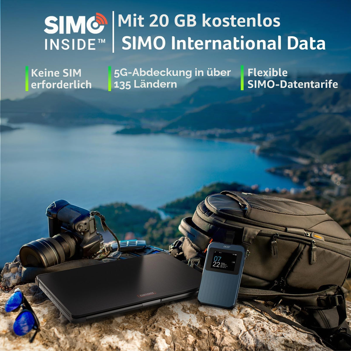 Acer Connect Enduro M3 5G Router (Router LTE) | Router WLAN mobil cu SIM | WiFi 6 | Dual 2.4 & 5.0 GHz | Nano SIM & SIM virtuală | Baterie de 6500mAh | USB 3.0 Type-C | MIL-STD-810H