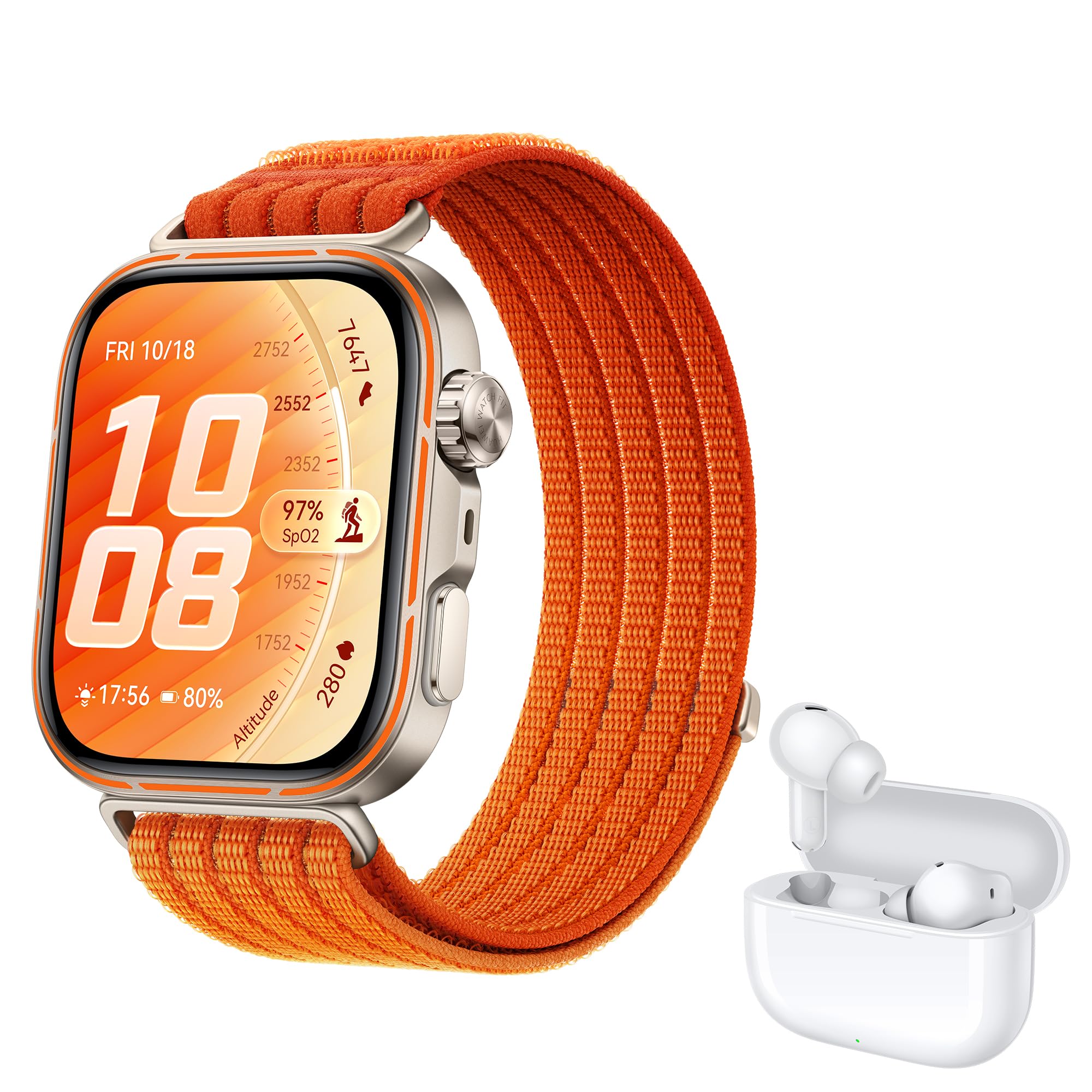 HUAWEI Watch FIT 5 Pro Smartwatch+FreeBuds SE 4 White, GPS, fitness tracker with ECG & sleep tracker, 1.92" display, NFC payment, sports watch with sports analysis, up to 10 days battery, 5 ATM, orange - Niki-B29W