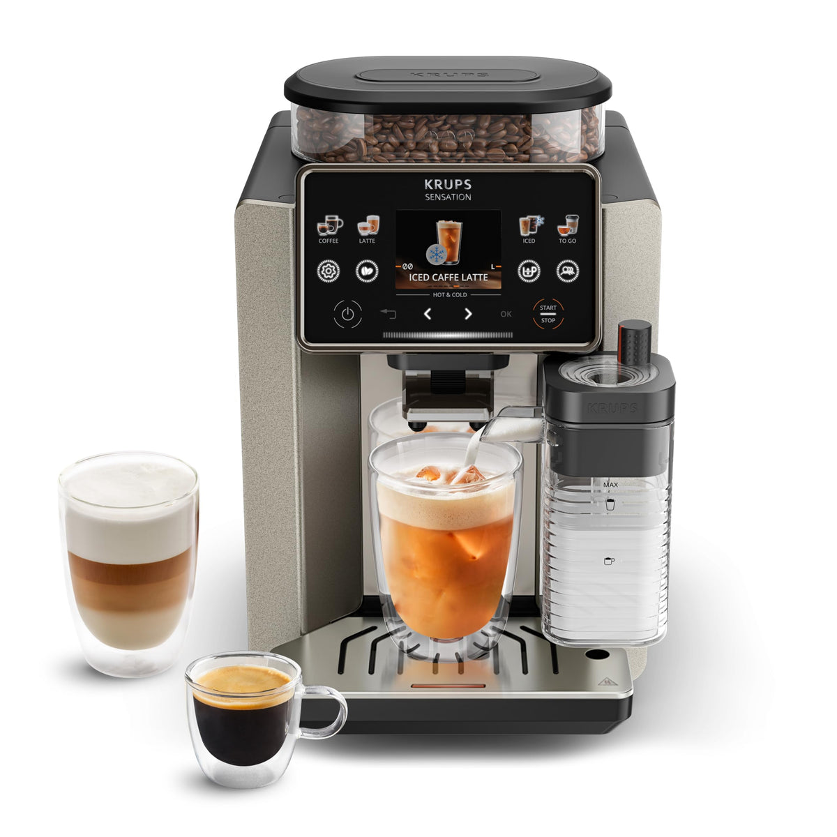 KRUPS Sensation Elite Coffee Machine, 24 hot and cold beverages, 2.8-inch display, Milk Maestro technology, Cold Brew Aroma technology, customizable favorites, EA917EE0