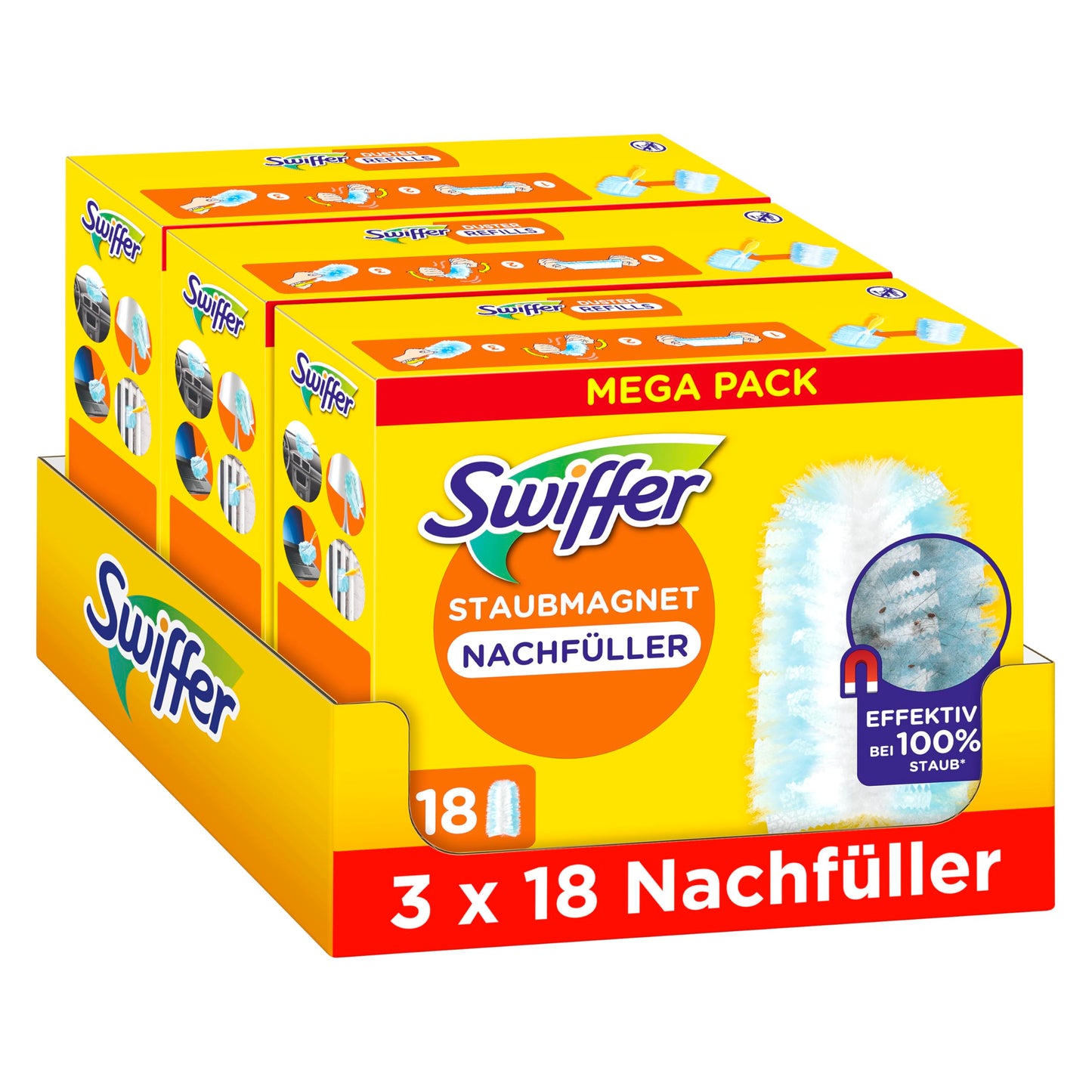 Swiffer dust magnet refill pack, 54 cloths (3×18), catches and locks in 3 times more dust and hair than conventional feather dusters - 8700216676892