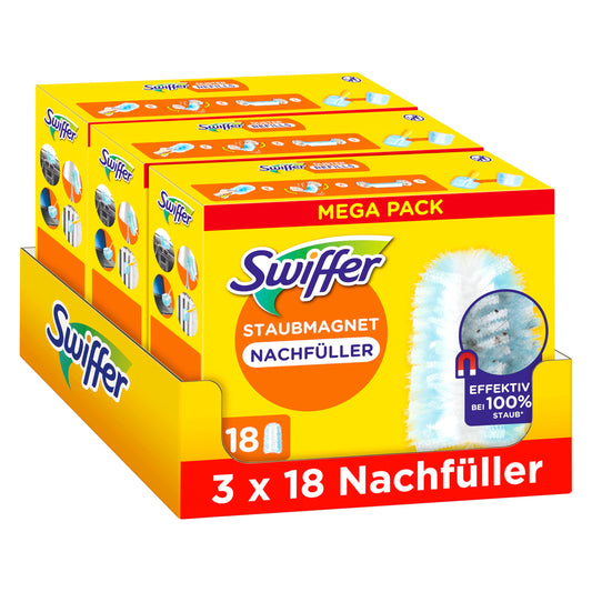 Swiffer dust magnet refill pack, 54 cloths (3×18), catches and locks in 3 times more dust and hair than conventional feather dusters - 8700216676892