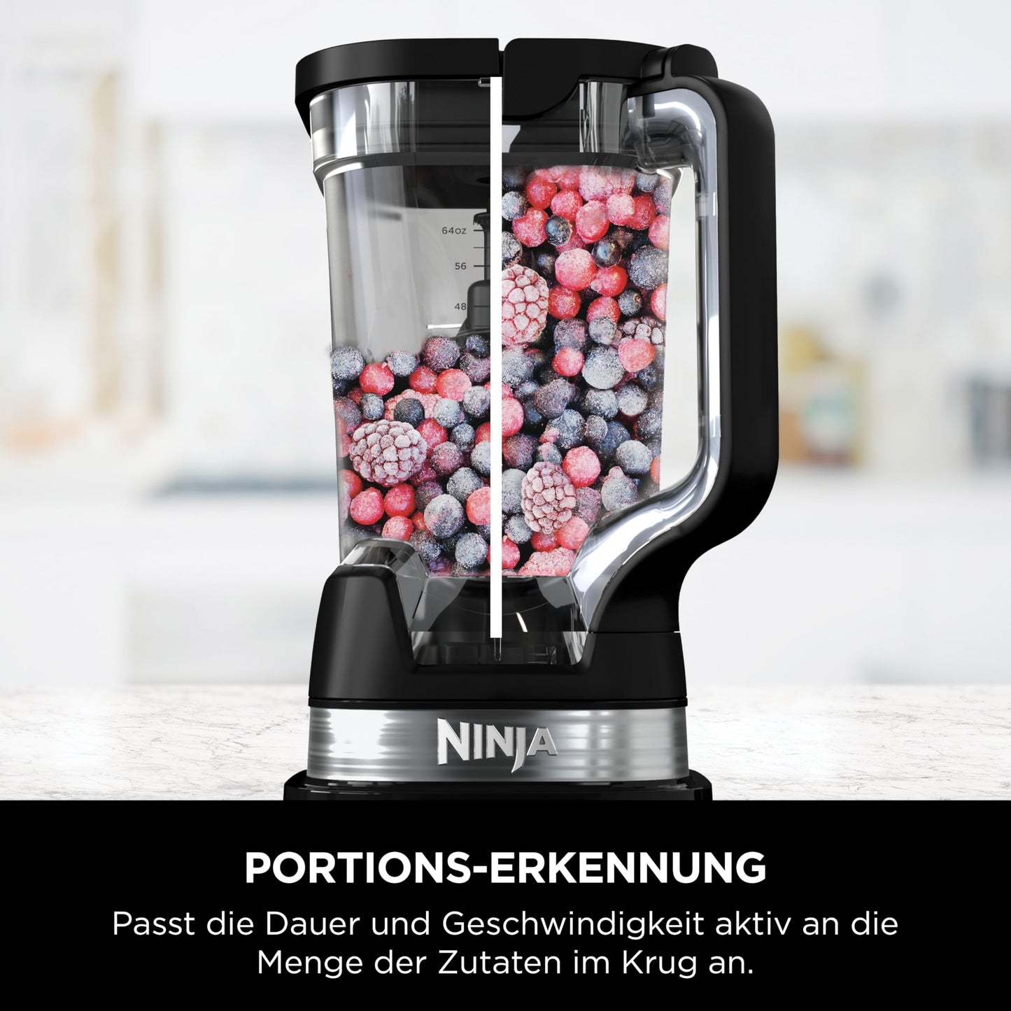 Ninja Detect Power Mixer Pro / Blender / Smoothie Maker, 1200 W, 2 L Jug (1.9 L Max. Capacity), Powerful Blender for Smoothies, Chopping Vegetables & Mixing Frozen Drinks, Black, TB201EU