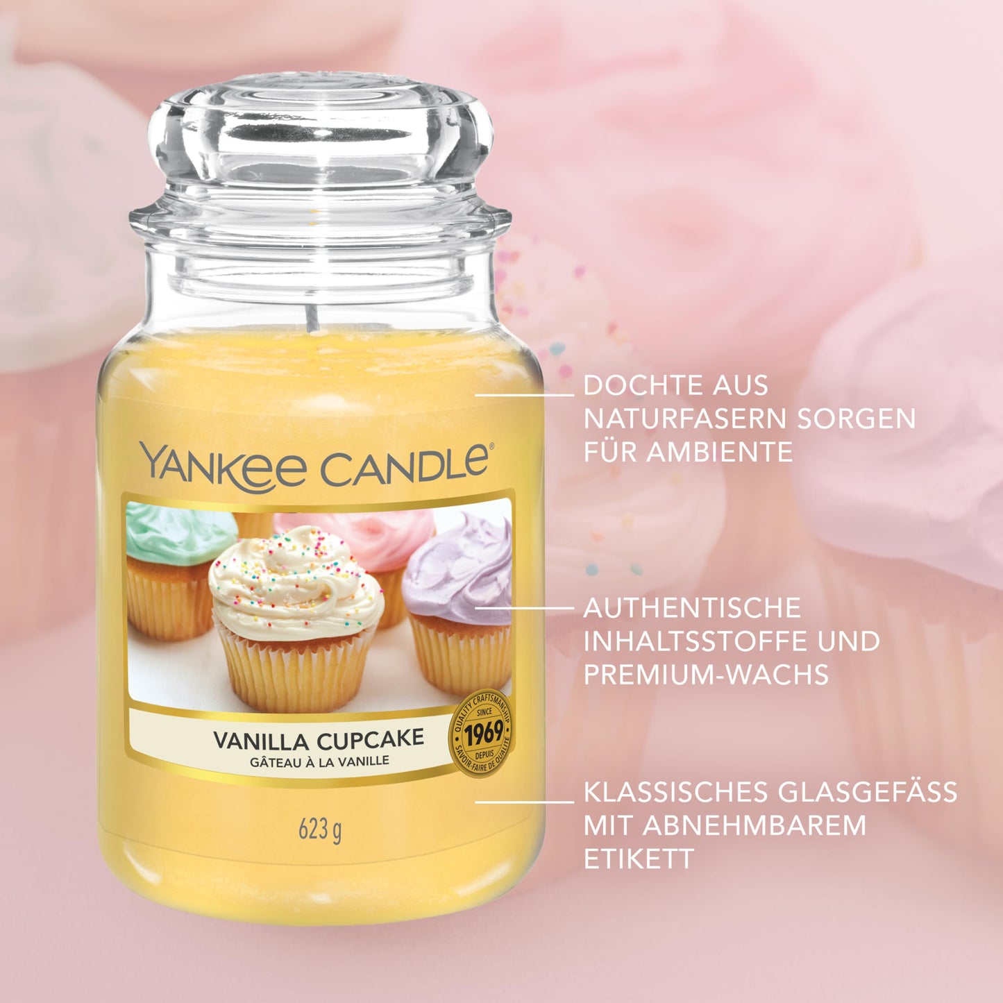 Yankee Candle scented candle in a glass (large) | Vanilla Cupcake | Candle with a long burning time of up to 150 hours Perfect gifts for women - 1093707E