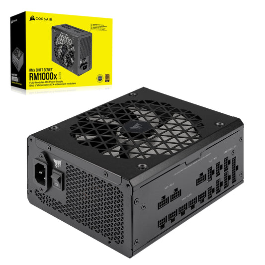 Corsair RM1000x Shift, Fully Modular ATX Power Supply, Modular Side Interface, ATX 3.1 & PCIe 5.1 Compatible, Zero Speed Fan Mode, 105°C Capacitors, 80 Plus Gold Efficiency, Black - CP-9020253-EU