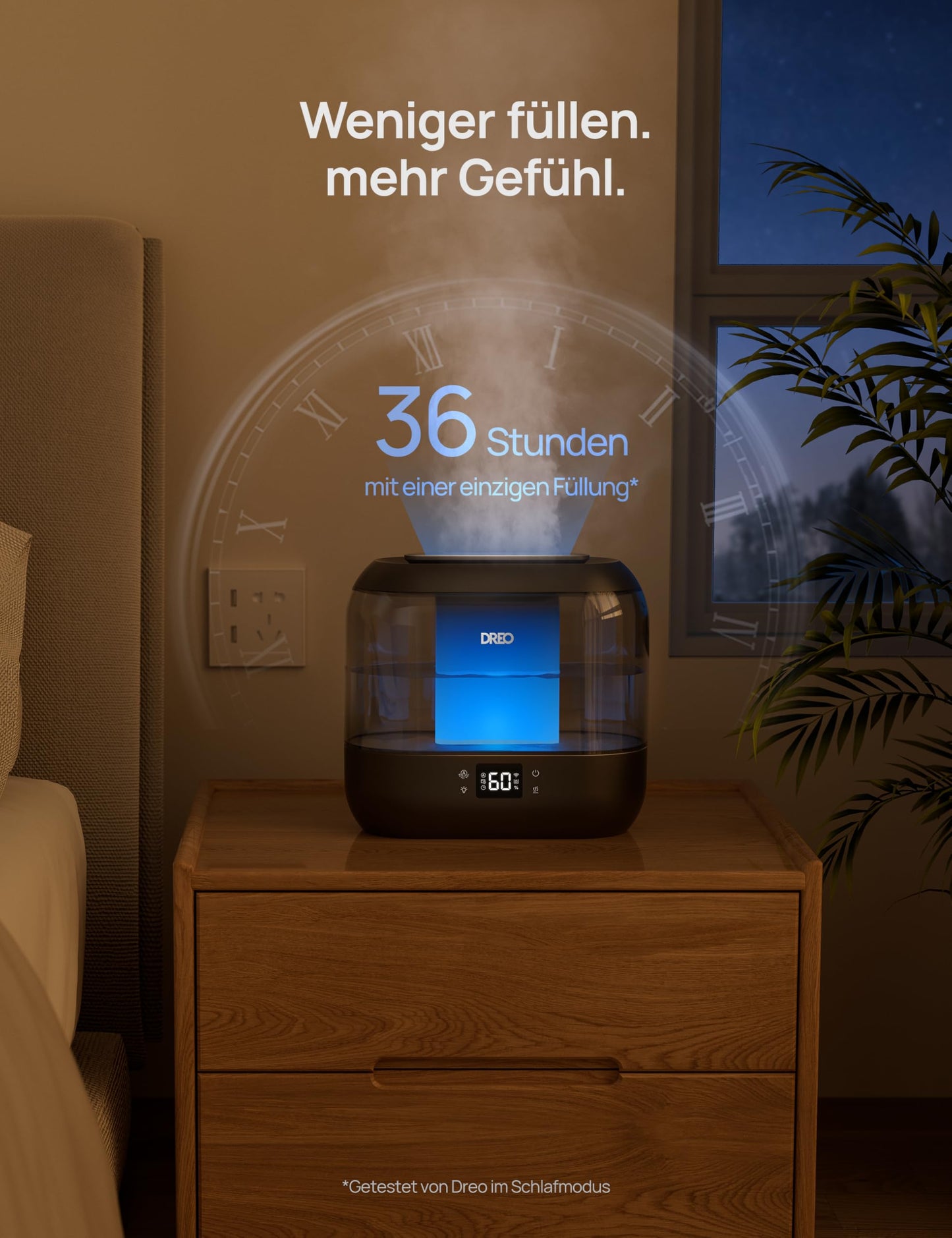 Dreo Smart Humidifier for Bedroom, Top Fillable 4L Super Large Cool Mist Humidifier with Oil Diffuser and Night Light, 36 Hour Runtime, Quiet Ultrasonic Humidifier Home - DR-HHM001S