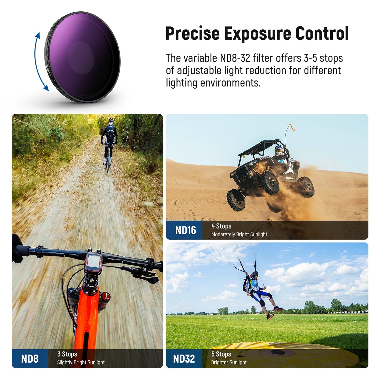 NEEWER Variable ND filter, compatible with DJI Osmo Action 5 Pro Action 4, ND8-32 (3-5 stops), screw-on gray filter lens filter, multi-coated optical HD glass action camera accessories - 10106092