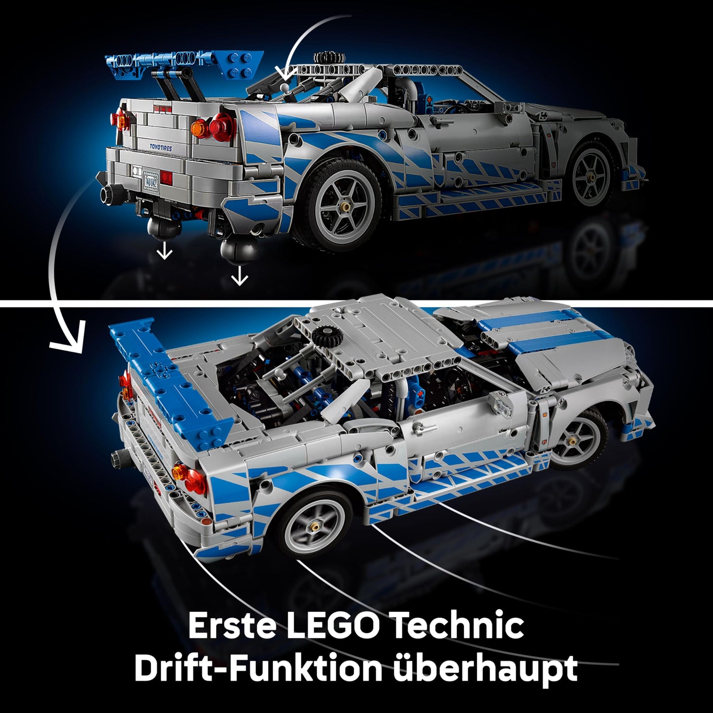 LEGO Technic 2 Fast 2 Furious Nissan Skyline GT-R (R34) speedster - car model for adults - with drift function, steering, suspension and 6-cylinder engine - collector's gift for fans - 42210