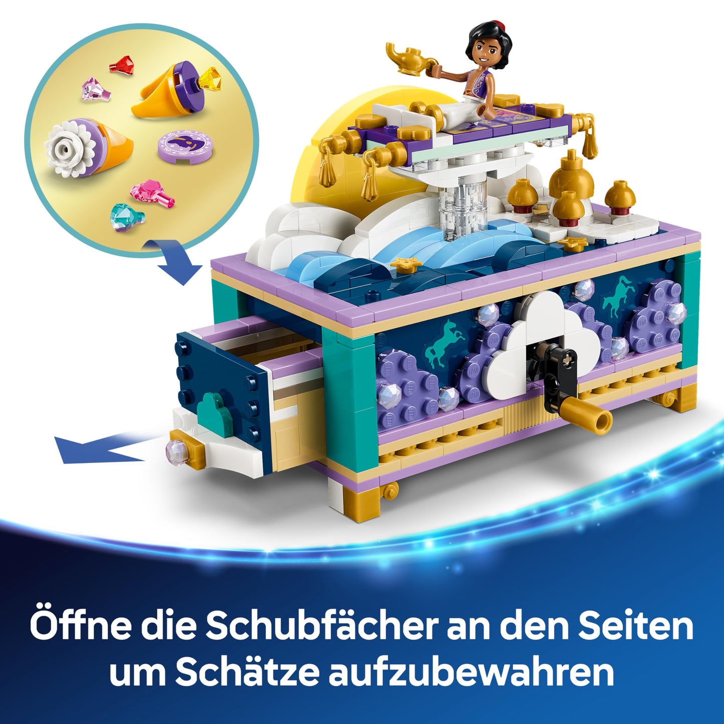 LEGO ǀ Disney Princess Jasmin's jewelry box - Aladdin set with 2 mini dolls, 2 rings and djinn lamp - room decoration - gift for girls aged 6 and over and fans - 43295