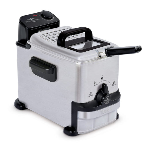 Friteuză electrică Tefal Oleoclean Compact, capacitate ulei 2 L, friteuză cu filtrare ulei, piese lavabile în mașina de spălat vase, fereastră de vizualizare, temperatură reglabilă, negru, oțel inoxidabil, FR7016