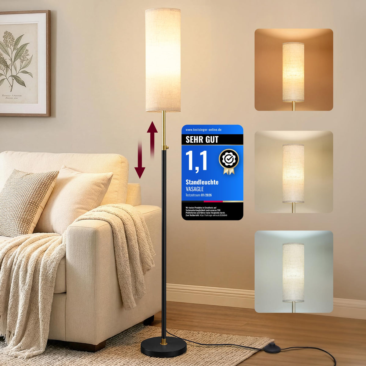 VASAGLE lampă de podea living, 148 cm lampă de citit - LFL022BD02