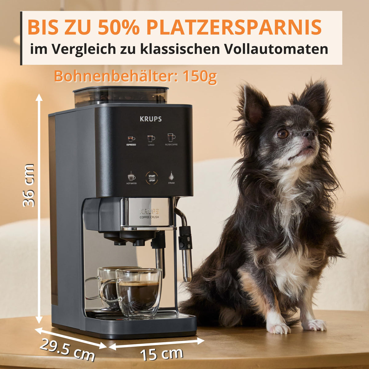 KRUPS Coffee Crush Edition, Espresso-Masina de cafea automată, doar 15 cm lățime - SA404BE1