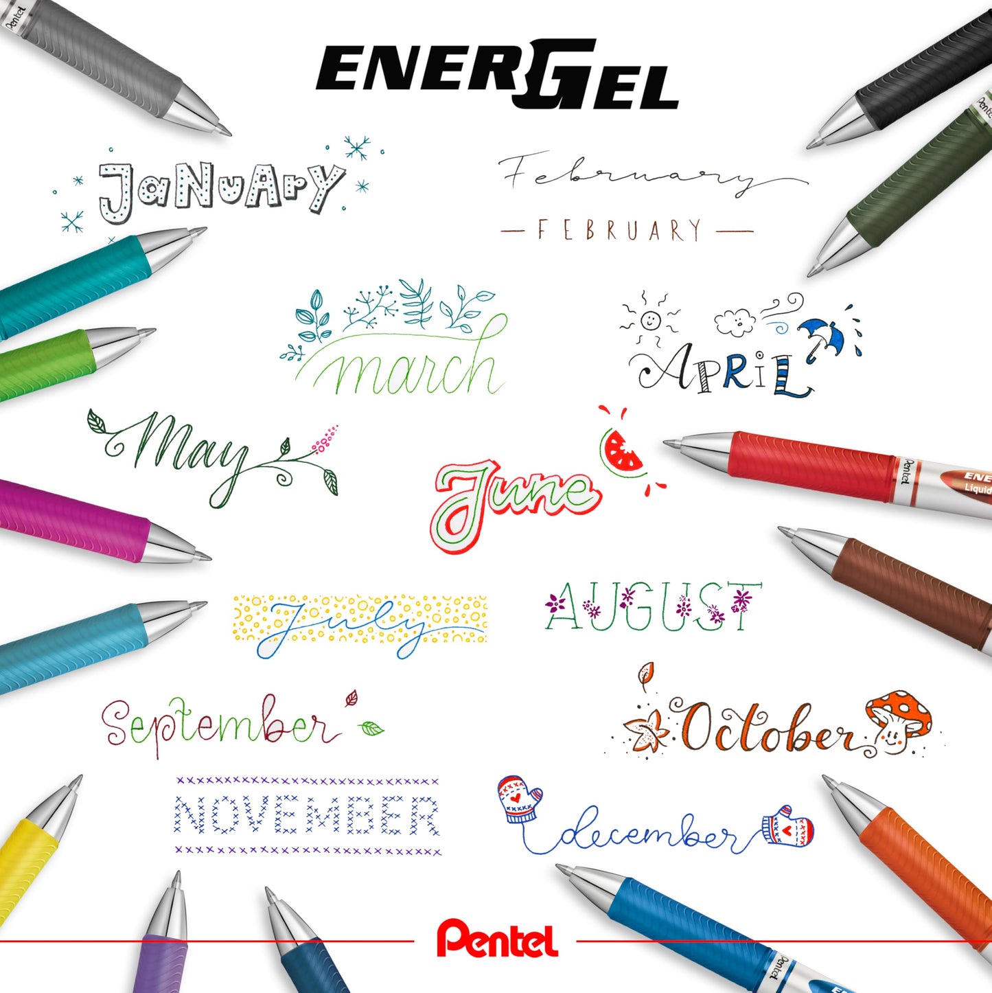 Pentel EnerGel XM BL77 gel pen with pressure mechanism, (12 pieces - assorted colors) - BL77-12