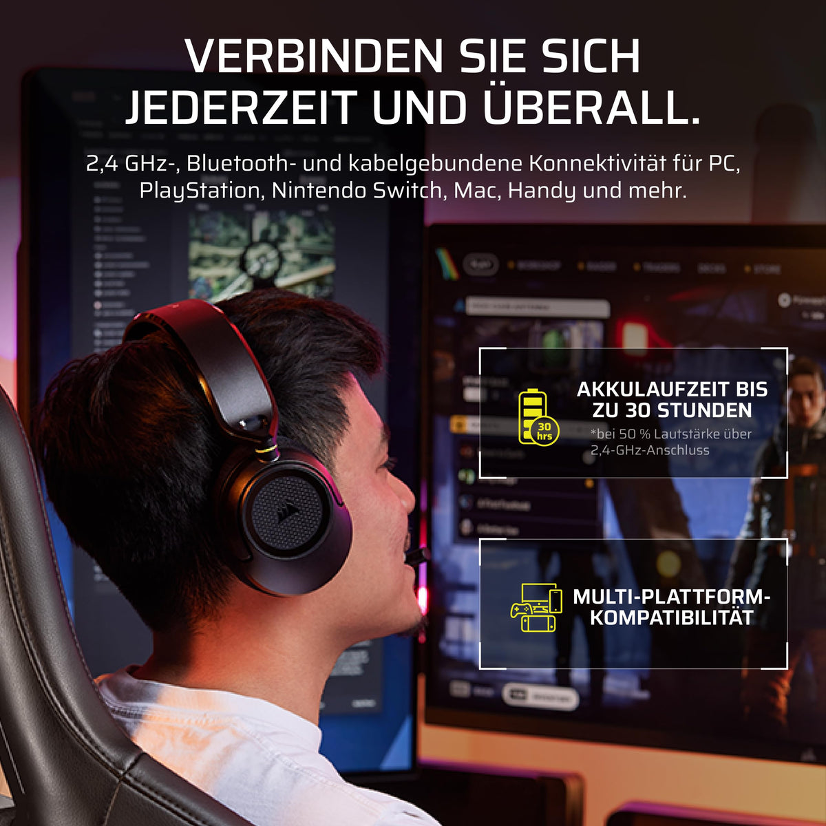 Corsair HS35 v3 Wireless Gaming-Headset cu microfon – Negru - CA-9011401-WW