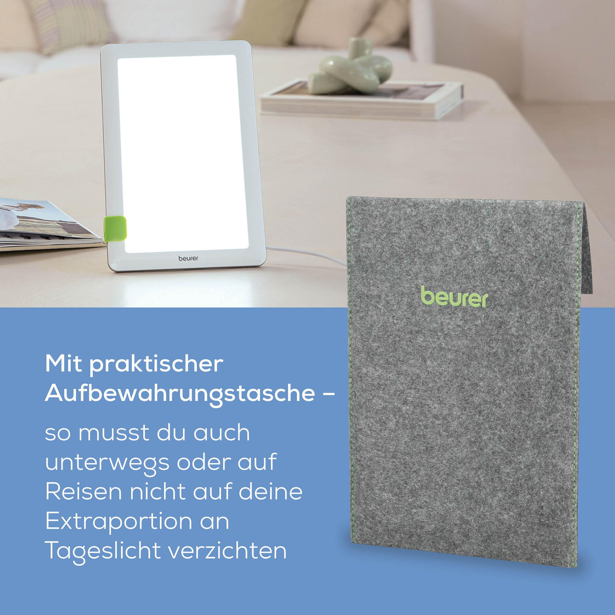 Beurer TL 30 Daylight Lamp, simulation of daylight, up to 10,000 Lux, medical device, flicker-free and UV-free LED technology, daylight lamp with adjustable stand and carrying case. - 608.05
