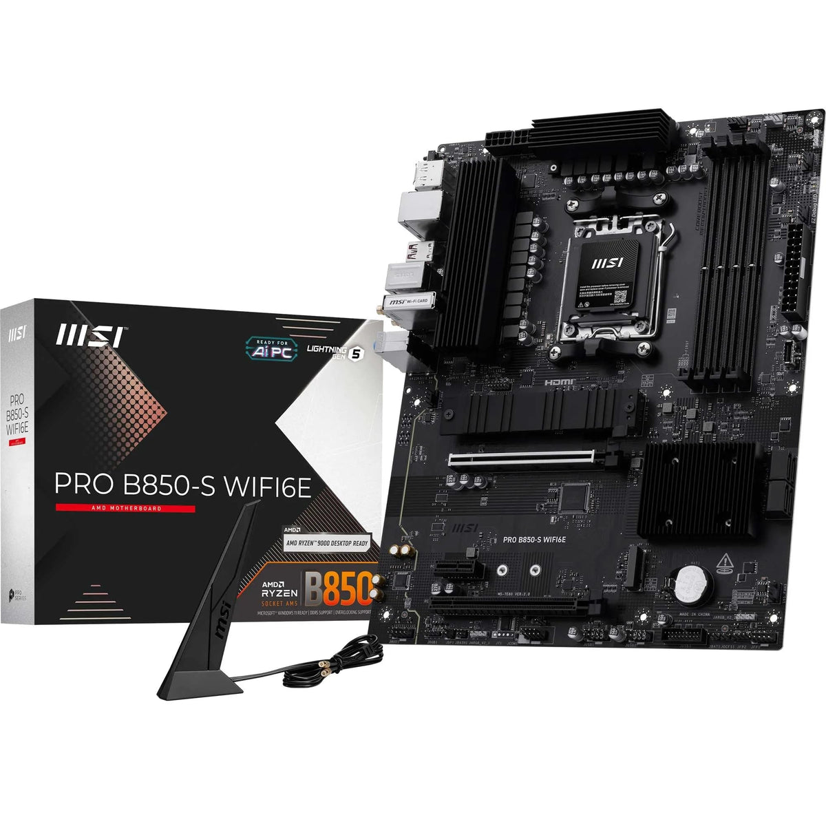 Placa de bază MSI PRO B850-S WIFI6E, ATX – Suportă procesoare AMD Ryzen 9000/8000/7000, AM5 – Boost pentru memorie RAM DDR5 (8200+ MT/s OC), PCIe 4.0 x16, M.2 Gen5, Wi-Fi 6E, LAN 2,5G - 7E80-002R