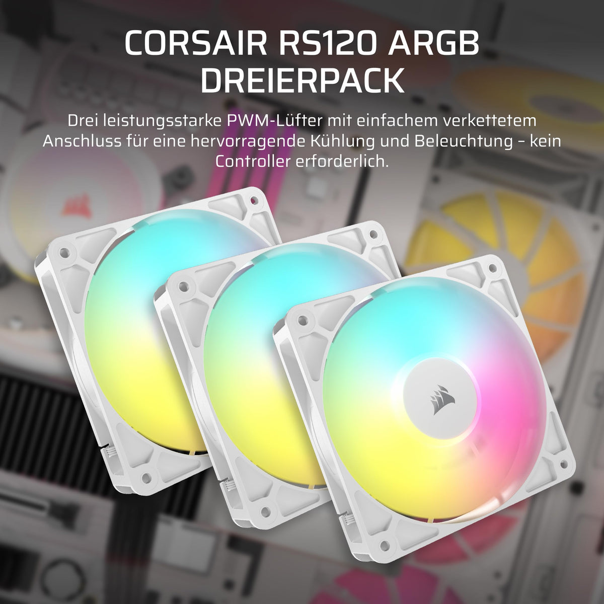 Corsair RS120 120mm ARGB Fan Pack of 3 - White - CO-9050185-WW