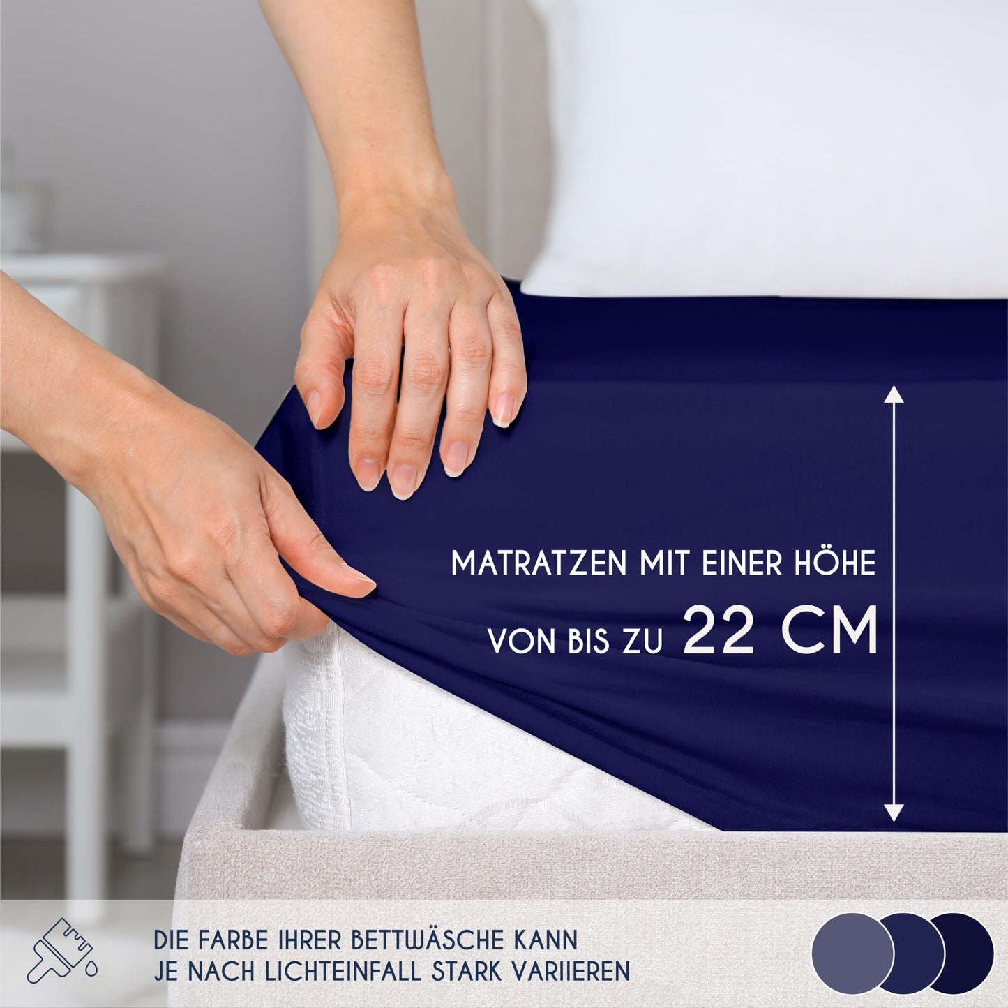 Dreamzie - fitted sheet 100x200cm - cotton Oeko Tex certified - dark blue - 100% jersey fitted sheet 100x200 - DHC_100x200_DB_2
