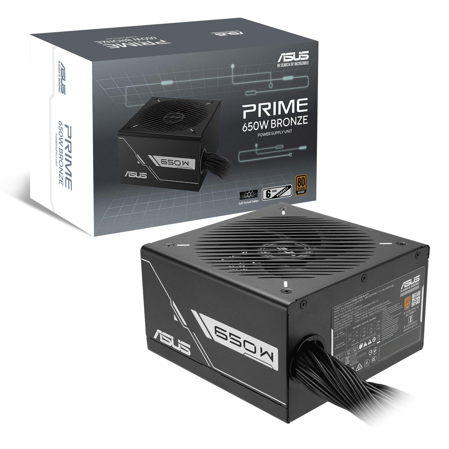 ASUS Prime 650W Bronze Black Gaming Power Supply (650 Watt, Dual Ball Bearing Fan, ATX12V, 80+ Bronze Certification, 135mm Fan, DIY Friendly CPU Power Connector, Etched Cables) - 90YE00Y1-B0NA00