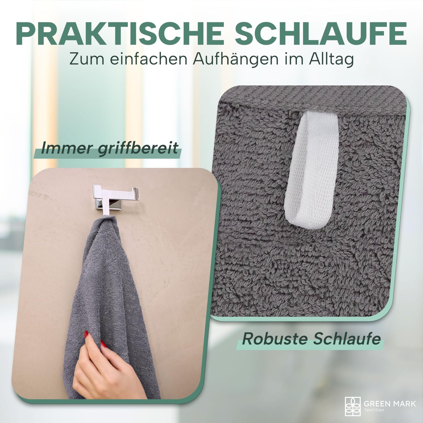 NatureMark Towels - Set of 8 - 100% Cotton, Soft & Absorbent, Premium Quality for Bathroom, Spa and Fitness, 50 × 100cm, Anthracite Gray - NM-HT0702