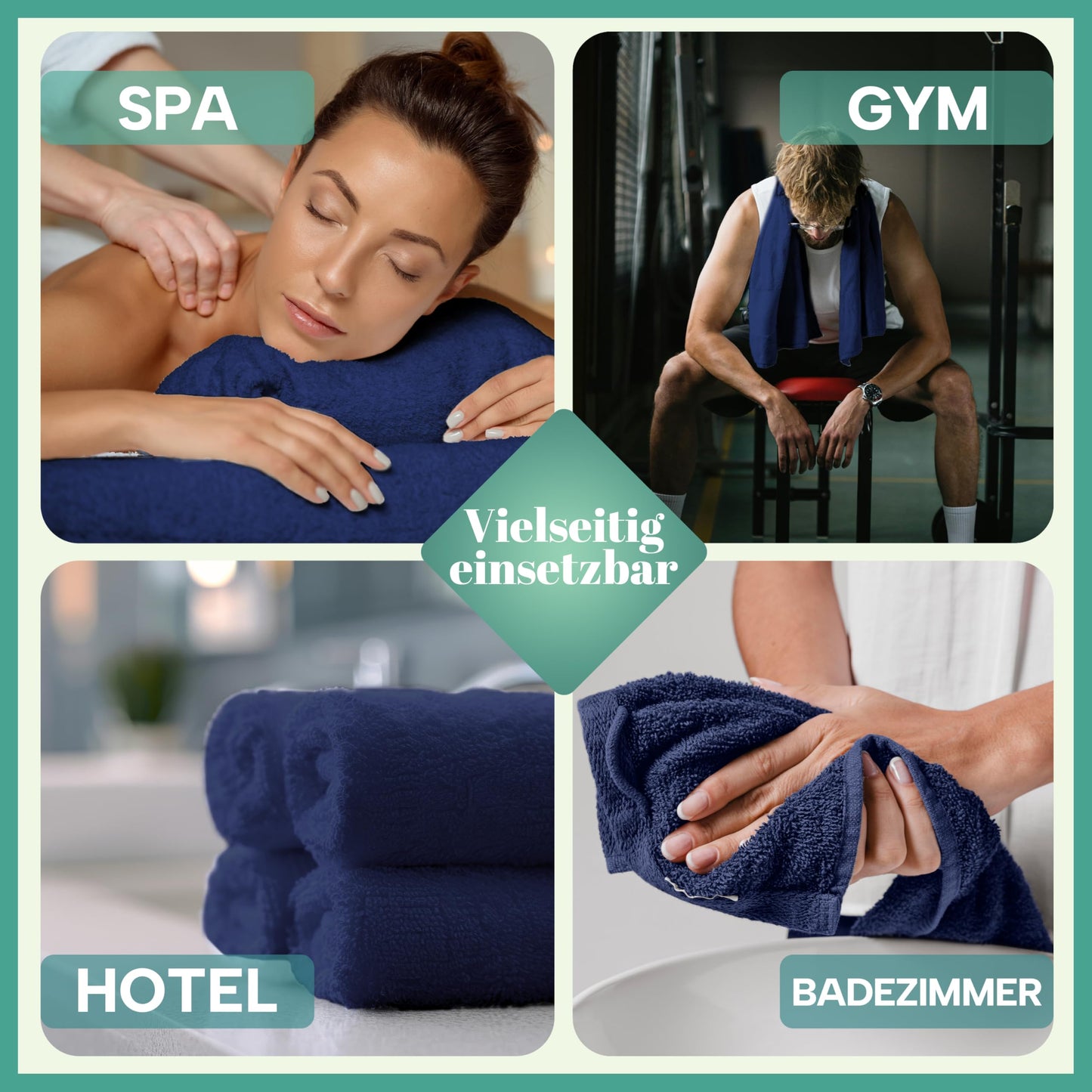 NatureMark 8 towel set - 100% cotton - absorbent and durable towels, size 50×100cm, navy blue - NM-HT0854