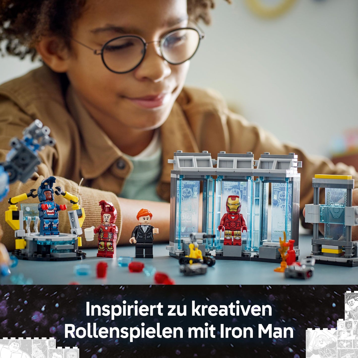 LEGO | Marvel Iron Man's Laboratory: Hall of Armors - Superhero toy with a mech figure, 5 minifigures including Aldrich Killian - Avengers gift for boys and girls aged 8 and over 76315