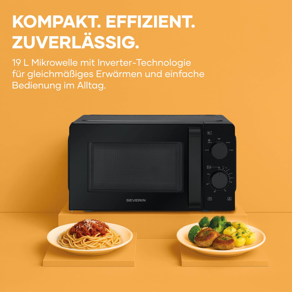 SEVERIN Solo Microwave, Inverter, Defrosting and Heating, 6 Power Levels with Defrost Function, Microwave Oven with Turntable for Even Heat Distribution, 19L, 700W, Black, MW 7580