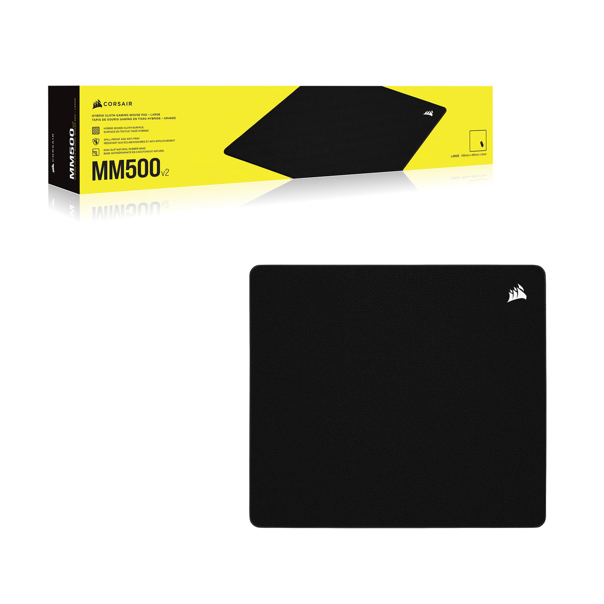 Corsair MM500 v2 Large Hybrid Fabric Gaming Mouse Pad – 45cm x 40cm – Spill-Resistant Coating – Anti-Fray Stitched Edges – Non-Slip Rubber Base – Black - CH-941B161-WW