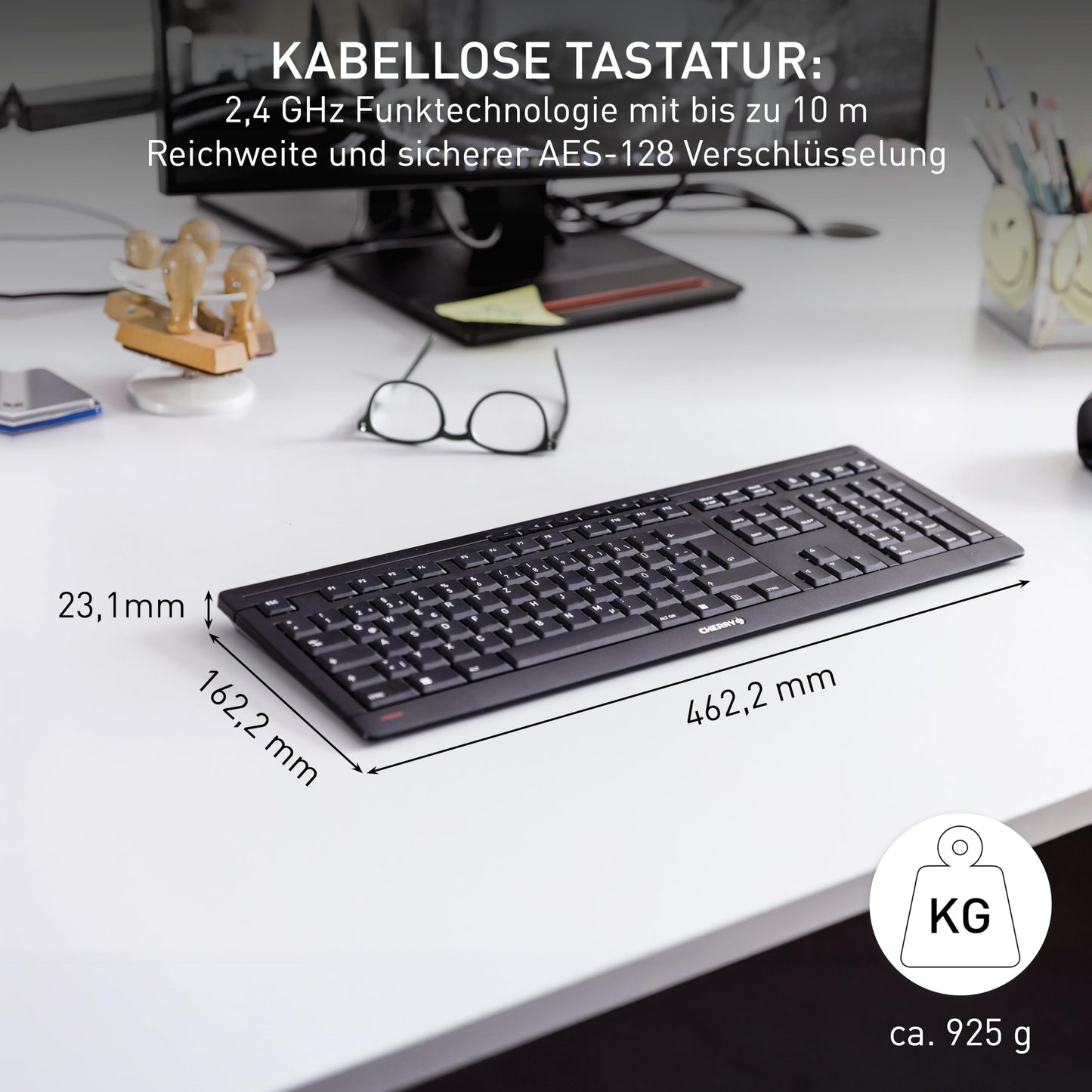 CHERRY Stream Keyboard Wireless, wireless keyboard, German layout (QWERTZ), 2.4 GHz radio, quiet keys, flat design, battery operated, black - JK-8550DE-2