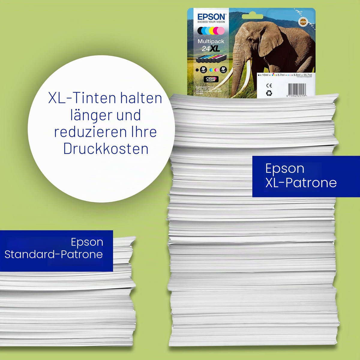 Epson 24XL Elephant High Yield Genuine Multipack, 6-colours Claria Photo HD Ink Cartridges, XL High Capacity - C13T24384510