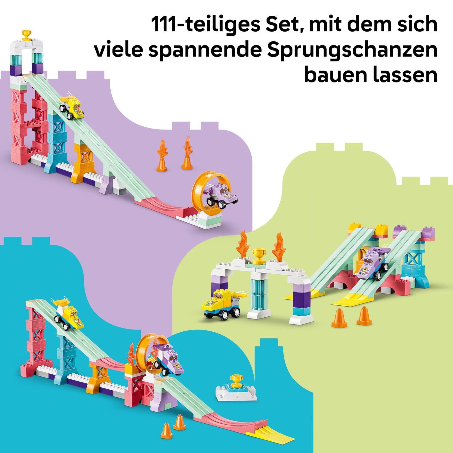 LEGO DUPLO Town Creative ski jumps with small speedsters 3-in-1 set - learning toy to promote motor skills - Montessori toy with 2 racing cars - gift for toddlers aged 3 and over - 10478