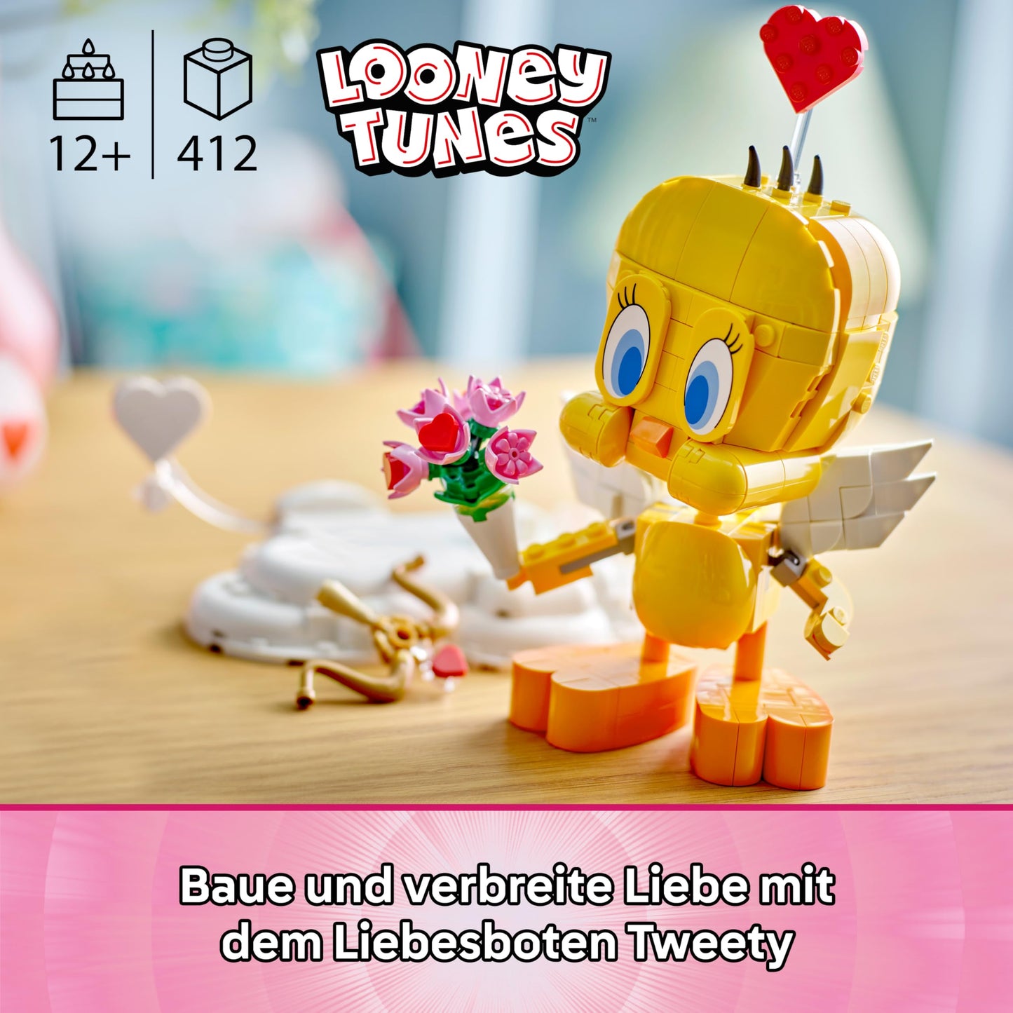 LEGO Sweetheart Tweety Bird Toy - Play & Display Looney Tunes Model with Accessories incl. a Flower Bouquet, Heart, Cupid's Bow & a Cloud Stand - Gift for 12+ Year Old Girls & Teens - 40824