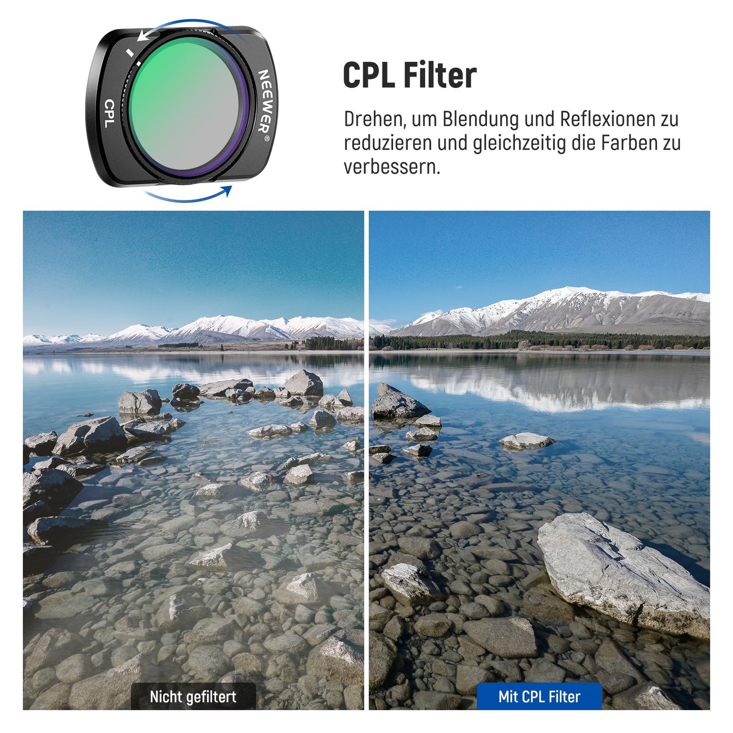NEEWER ND & CPL filter set compatible with DJI Osmo Pocket 3 / Pocket 4 / Xtra Muse, ND4 + ND8 + CPL magnetic HD neutral density circular polarization filter accessory set, FL-B03