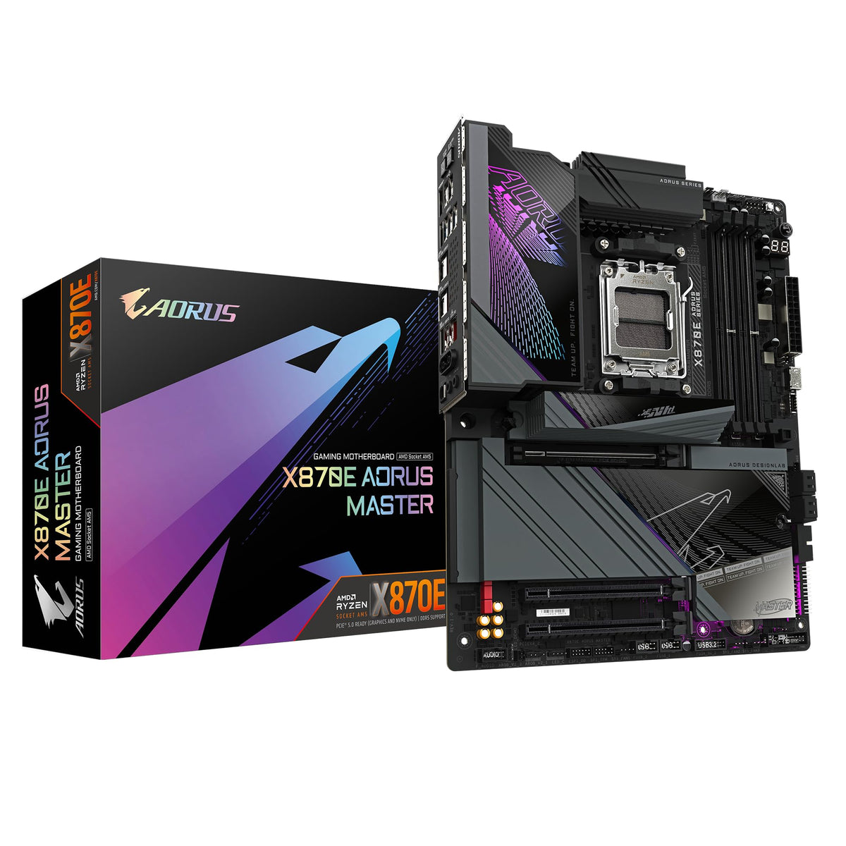 GIGABYTE X870E AORUS Master Motherboard - Supports AMD Ryzen 9000 CPUs, 16+2+2 Phases Digital VRM, up to 8600MHz DDR5 (OC), 3x PCIe 5.0, Wi-Fi 7, 5GbE LAN, USB 4