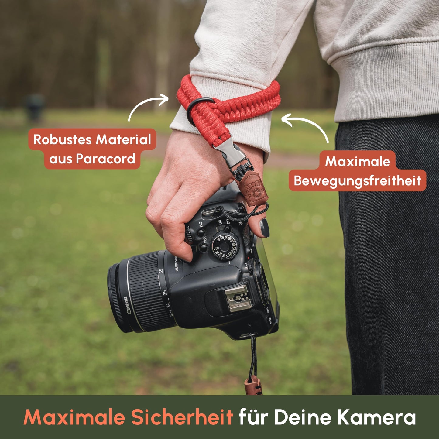 C-Rope camera hand strap The Claw made of hand-woven paracord. Camera strap with quick release system (Bright Red) - CRP-CLW-030-BRR