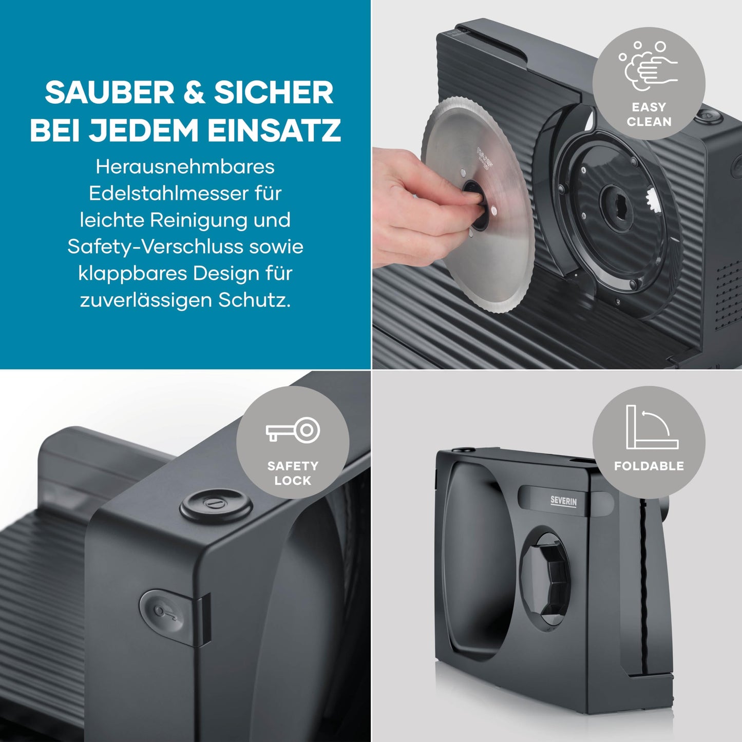 SEVERIN all-purpose slicer for bread, cold cuts or cheese, bread slicer with infinitely adjustable cutting thickness, slicer with finger protection, black, AS 9595