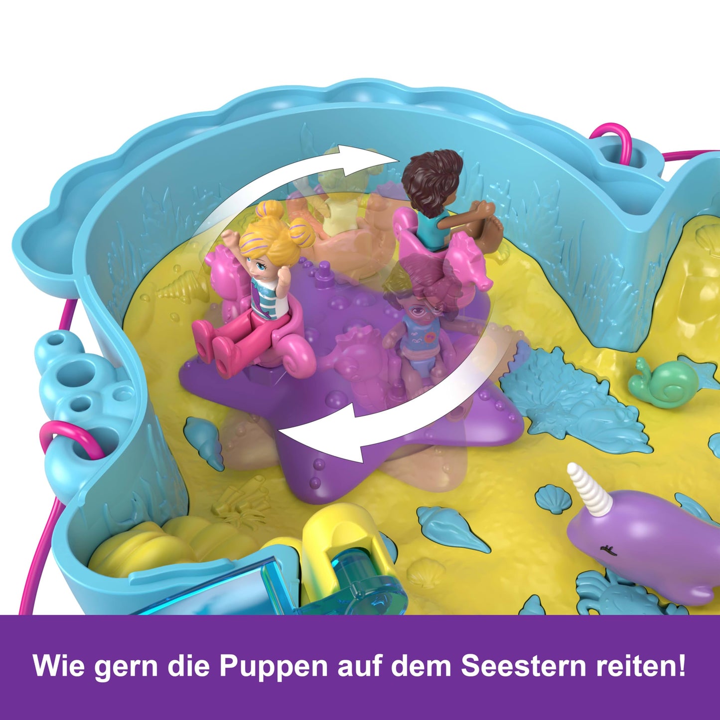 Polly Pocket Dolls and Animal Playset with 13 Accessories, 2-in-1 Daddy and Me Seahorse Box, Portable Bag and Animal Toy, with Shani, HWP03