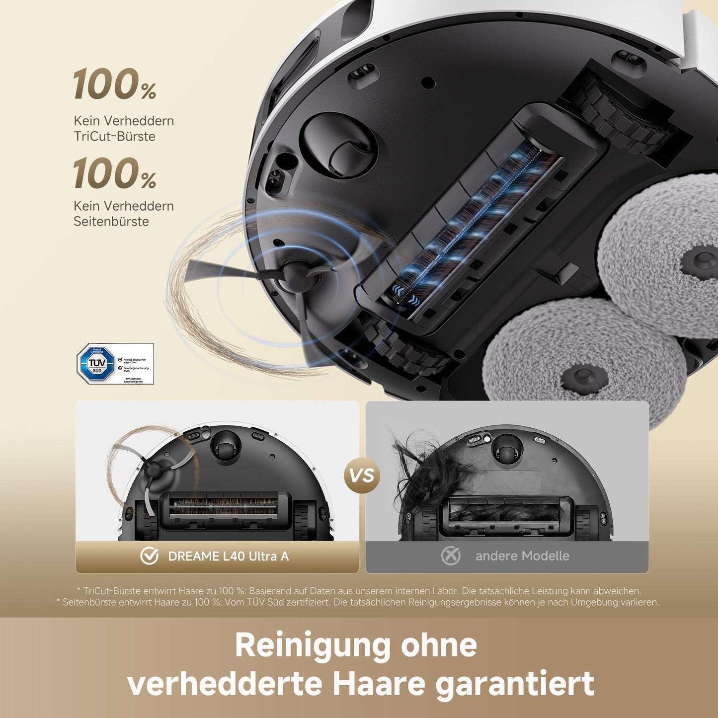 dreame L40 Ultra A robot vacuum cleaner with wiping function, dual system against coiled hair, 24,000 Pa suction power, 10.5 mm mop lift, mop self-cleaning and intelligent obstacle avoidance - RTD31TE