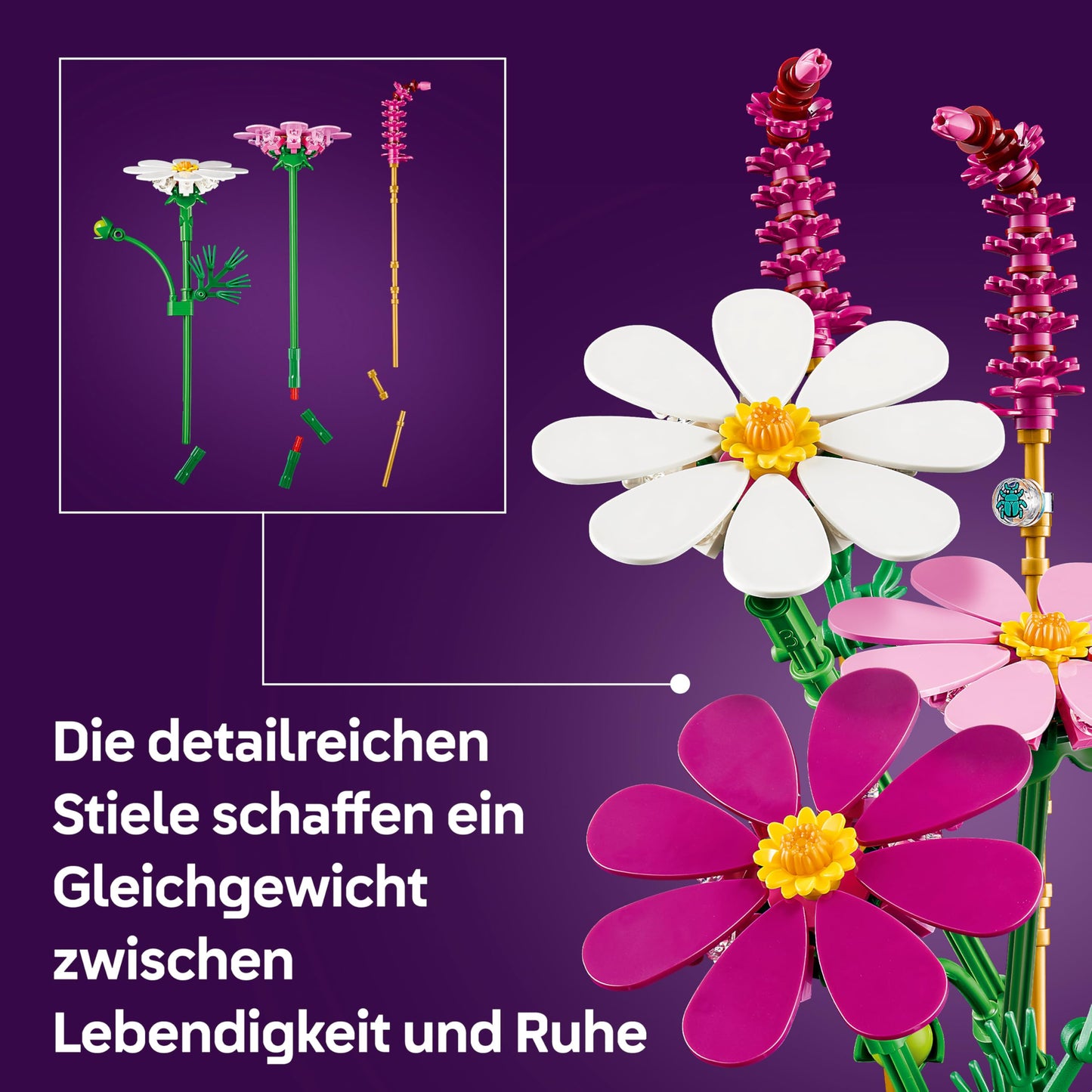 LEGO Botanicals Kosmeen - Artificial flower bouquet with 3 cosmos and 2 Pennisetum grass stems - DIY artificial flowers for children's room decoration - Birthday gift for girls aged 9 and up & adults - 11514
