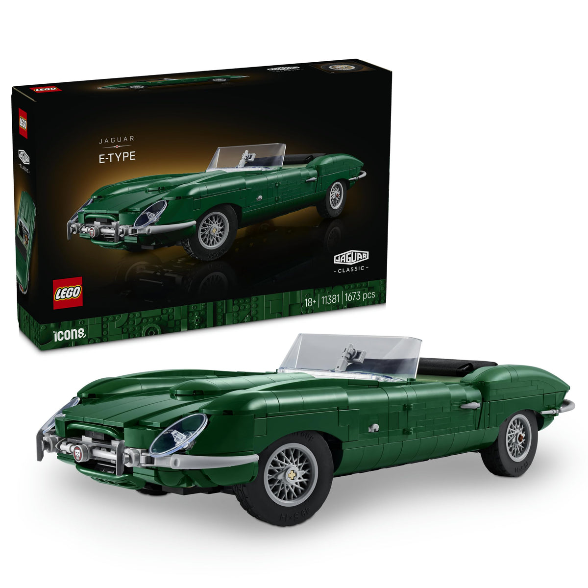 LEGO Icons Jaguar E-Type - Classic Sports Car Model Kit for Adults - Featuring Inline Six-Cylinder Engine & Accessories - 3D Decor for Shelf or Living Room - Collectible Gift for Car Enthusiasts - 11381