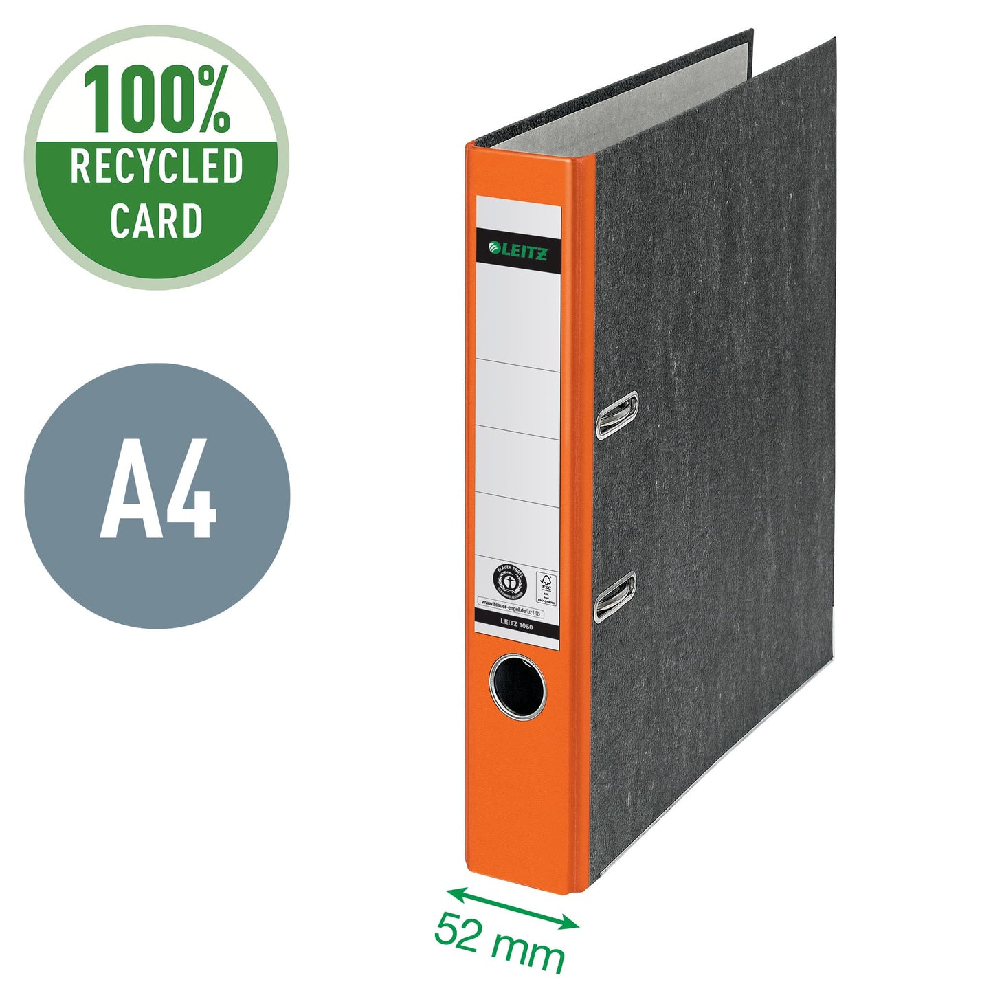 Leitz quality folders, pack of 20, the original, DIN A4 narrow file folder, 5 cm wide, cloud marble paper, recycled folder, Blue Angel, with 180° mechanics, highest stability, orange, 10505045 - 10505045-20
