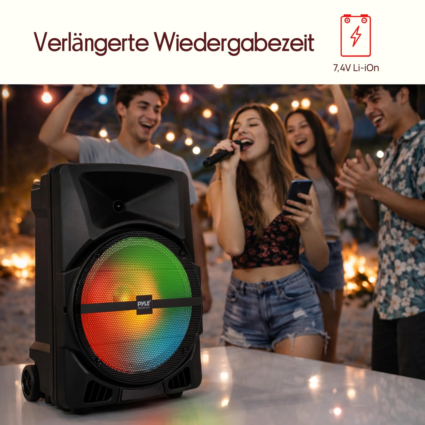 Pyle Music Box Bluetooth Large, 800W Party Speaker with DJ Lights, Telescopic Handle & Wheels, FM, USB, SD, AUX, EQ, Deep Bass, Boombox Sound, for Party, Outdoor, DJ, Wedding - PPHP1244B