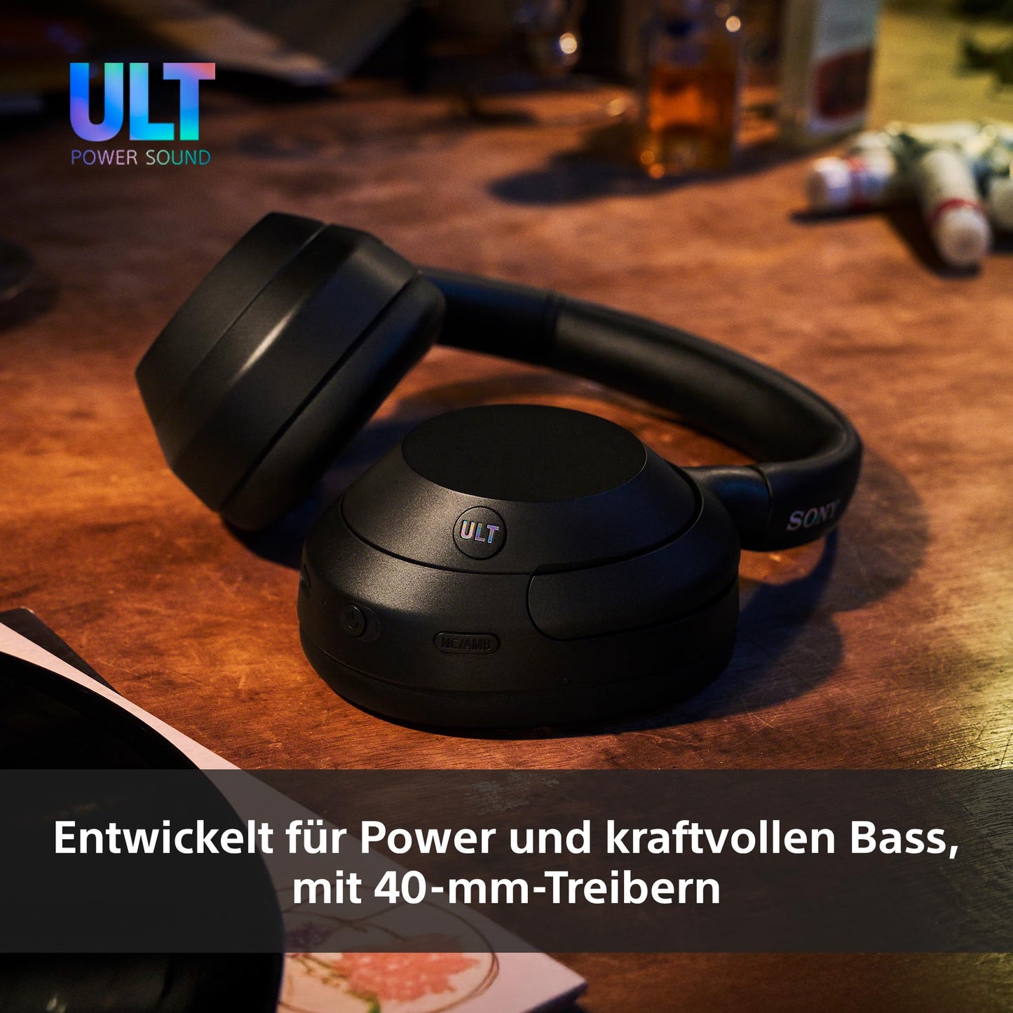 Sony ULT WEAR - Wireless headphones with noise canceling, ULT power sound, ultimate deep bass, same processor as WH-1000XM5, clear calls, 30 hours of battery life, iOS and Android - Black - WHULT900NB.CE7