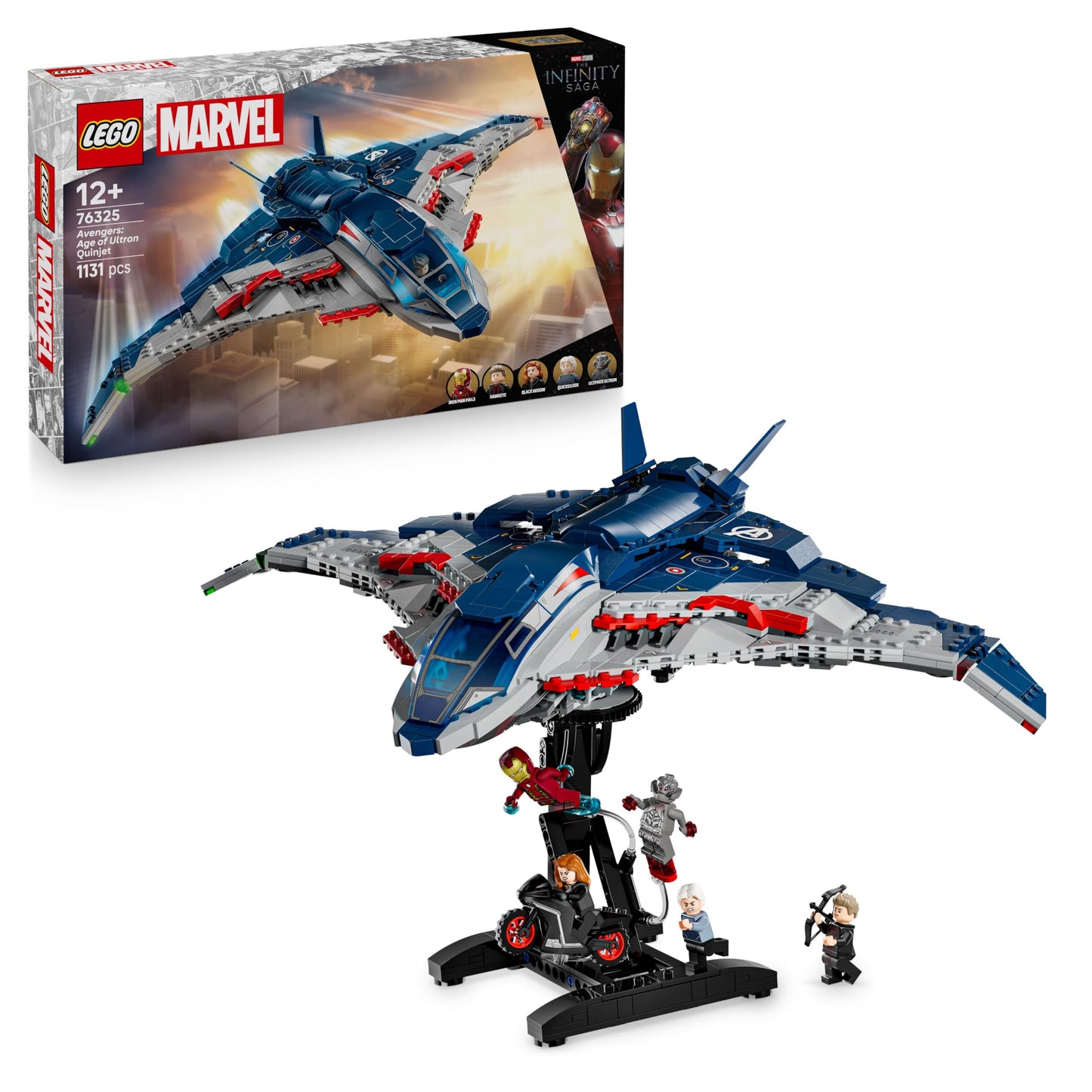 LEGO | Marvel Avengers: Age of Ultron Quinjet - Superhero Toy Airplane with Motorbike and 5 Minifigures Including Iron Man, Black Widow and Ultron - Gift for Boys Ages 12 and Up - 76325