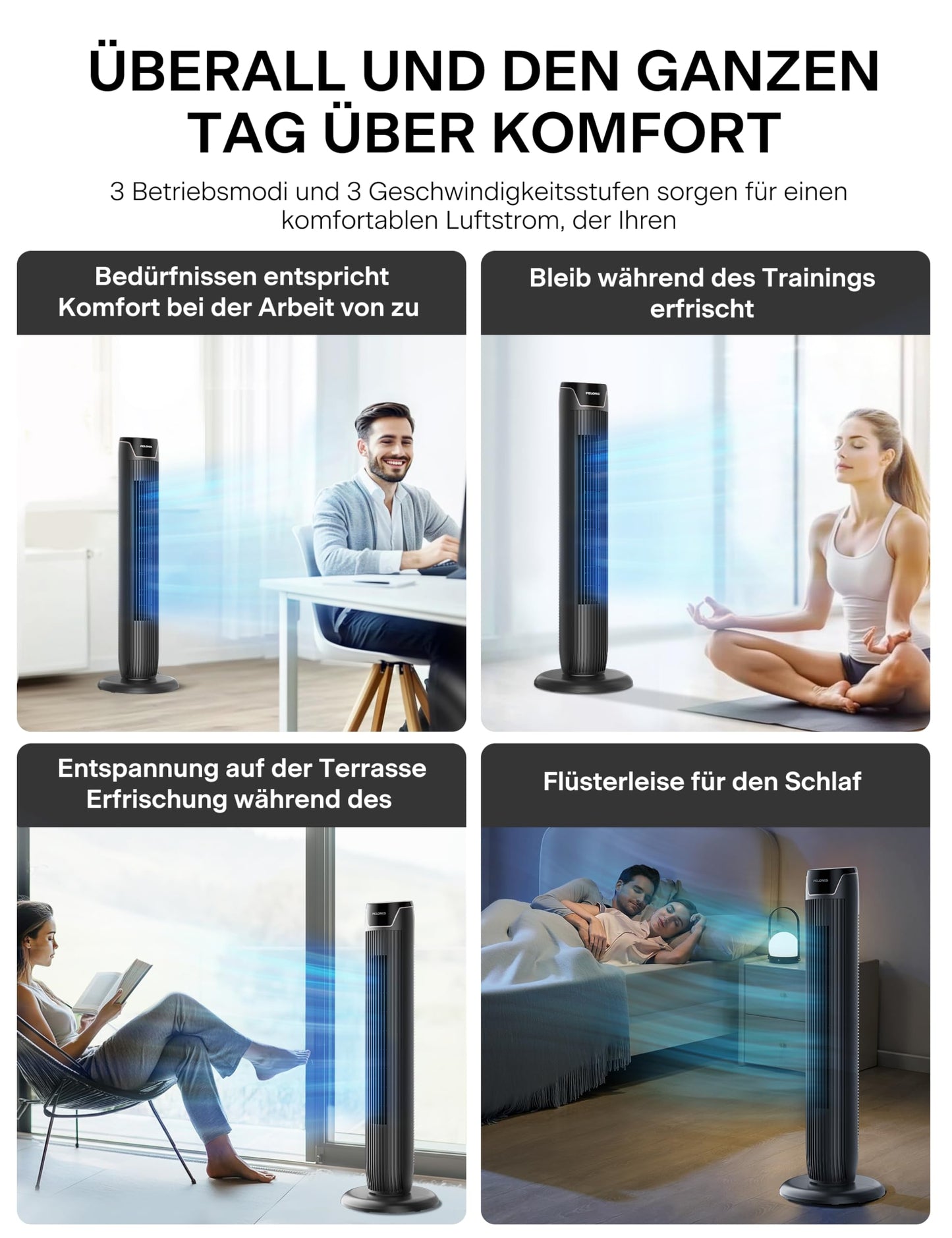 Pelonis Oscillating Tower Fan with Remote Control, Electric Standing Tower Fan Floor Fan for Bedroom, Office and Home, Quiet Cooling Portable Bladeless Tower Fans - PE-SC-FZ10-25MR-DE
