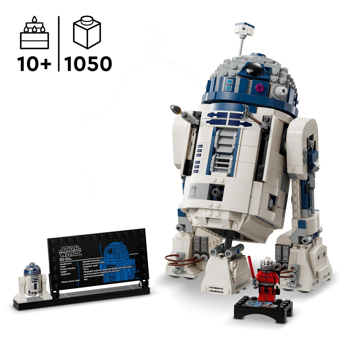LEGO Star Wars 75379 R2-D2 Jucărie – Figură de expus cu cap rotativ, periscop și unelte, inclusiv figura minifigură Darth Malak – Cadou pentru băieți de la 10 ani și adulți